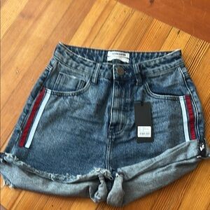 Stylish Denim Shorts with Red and Blue stripe
